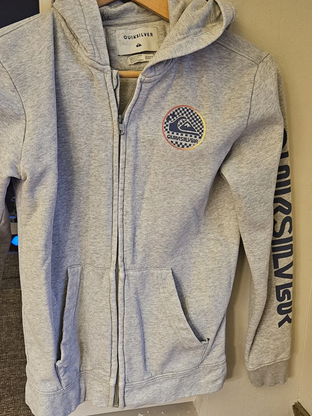 Quiksilver Kids Light Gray Zip Hoodie with Logo Patch